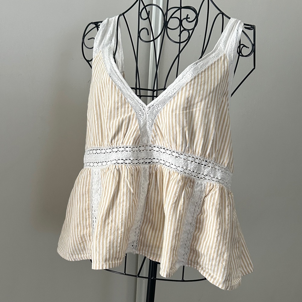 American Eagle Outfitters Cream and White Striped Camisole Size L